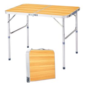 3ft Wood Grain Outdoor Folding Table Aluminum Alloy Rectangular 50kg Two Fold Tabletop