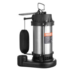 VEVOR Submersible Sewage Pump Water Pump 1HP 5770GPH 34 ft Lift for Basement