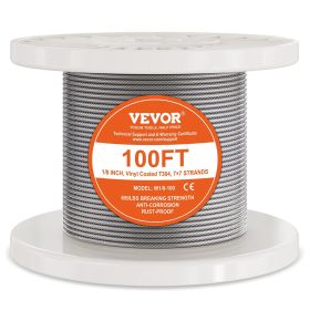 VEVOR T304 Stainless Steel Cable 1/8" 7x7 Steel Wire Rope 100 ft Cable Railing