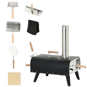 Pellet Wood Fired Pizza Oven Outdoor Pizza Maker with 12" Stone, Peel and Waterproof Cover (Option: Black-580x470x330 mm)