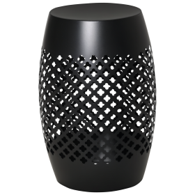 12.5" Steel Outdoor Side Table, Round Hollow Drum Patio End Table, Accent Table for Indoor and Outdoor, Black (Option: Black-335x335x530 mm)