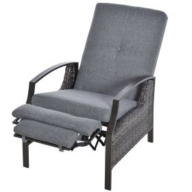 Outdoor Recliner Chair, Reclining Patio Lounge Chair with Comfy Cushions, Footrest, Armrests, PE Wicker for Balcony, Porch, Grey (Option: Grey-760x620x430 mm)