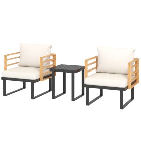 3 Piece Metal Bistro Set, Small Patio Furniture Set with Cushions, Armchairs, Slatted Table for Backyard Balcony, Beige (Option: Beige-710x625x370 mm)