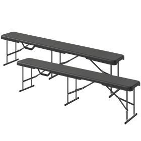 2 Pack 6 ft Portable Foldable Bench Seats, Plastic Folding Benches with Carrying Handle for Camping, Black (Option: Black-1015x360x160 mm)