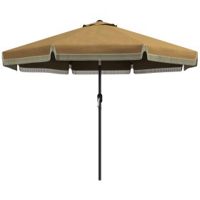 9' Patio Umbrella with Tilt, Ruffled Outdoor Umbrella, Tan (Option: Tan-1470x150x150 mm)