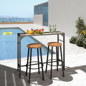 Outdoor Bar Table, Bar Height Patio Bar Table w/ Built-In Bottle Opener, Plastic Top with Wood Grain, 47.25" x 15" x 39" (Option: Light Brown-1190x430x120 mm)