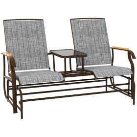 Outdoor 2-Person Glider Bench, Outside Glider Swing Chair Loveseat with Table, Steel Frame, Gray (Option: Gray-1430x700x200 mm)