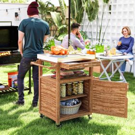 Outdoor Grill Cart with Stainless Top (Option: Brown-960x570x220 mm)