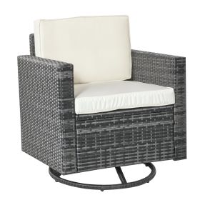 Outdoor Swivel Rocker, PE Wicker Dining Chair, 360 Degree Swivel Patio Glider with Cushions for Backyard, Lawn, Garden, Deck, Porch, Steel Frame (Option: Beige-745x640x600 mm)