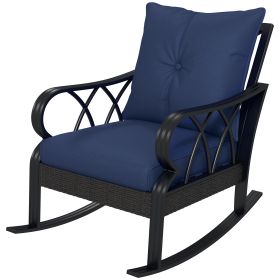 Outdoor Wicker Rocking Chair with Padded Cushions, Aluminum Furniture, Rattan Porch Rocker Chair w/ Armrest, Navy Blue (Option: Navy Blue-960x280x700 mm)