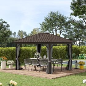 10' x 12' Hardtop Gazebo with Curtains and Netting (Option: Grey-2230x380x280 mm)