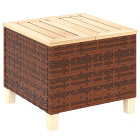 Outdoor Side Table with PE Rattan, Patio End Table with Natural Fir Wood Tabletop and Legs, Weather Resistant Accent Table for Patio Pool Porch, (Option: Brown-510x160x340 mm)